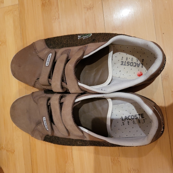 Lacoste Prep Herringbone B18 Brown 3 Strap Hook & Loop Men's Shoes US10.5 - Picture 3 of 8